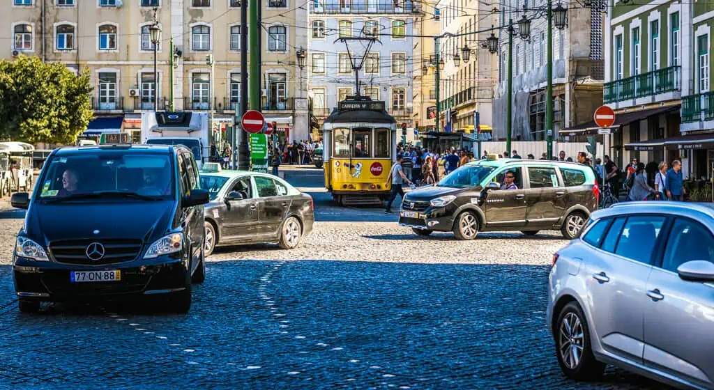 City driving, Lisbon, Portugal