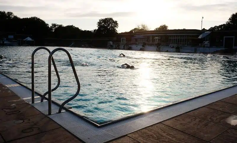 Outdoor swimmers at Parliament Hill Lido in London