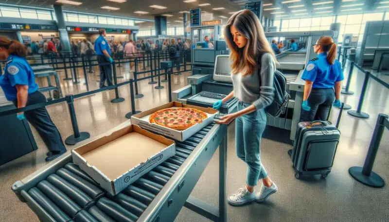taking pizza through airport security